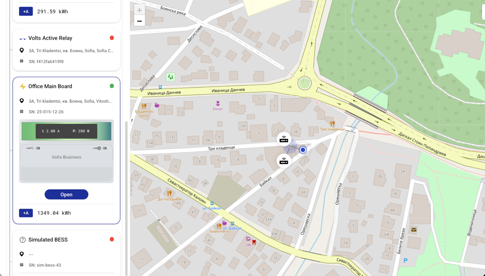 Volts logistics site map showing meters and control points by hall, dock and operating zone