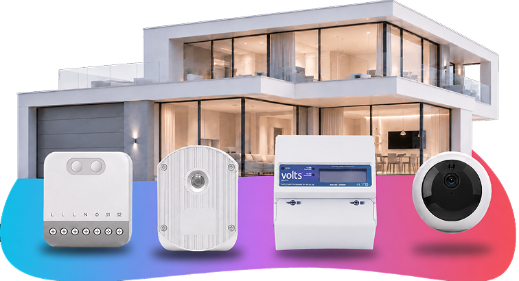 A modern smart home with Volts control devices — relays, sensors and an energy meter
